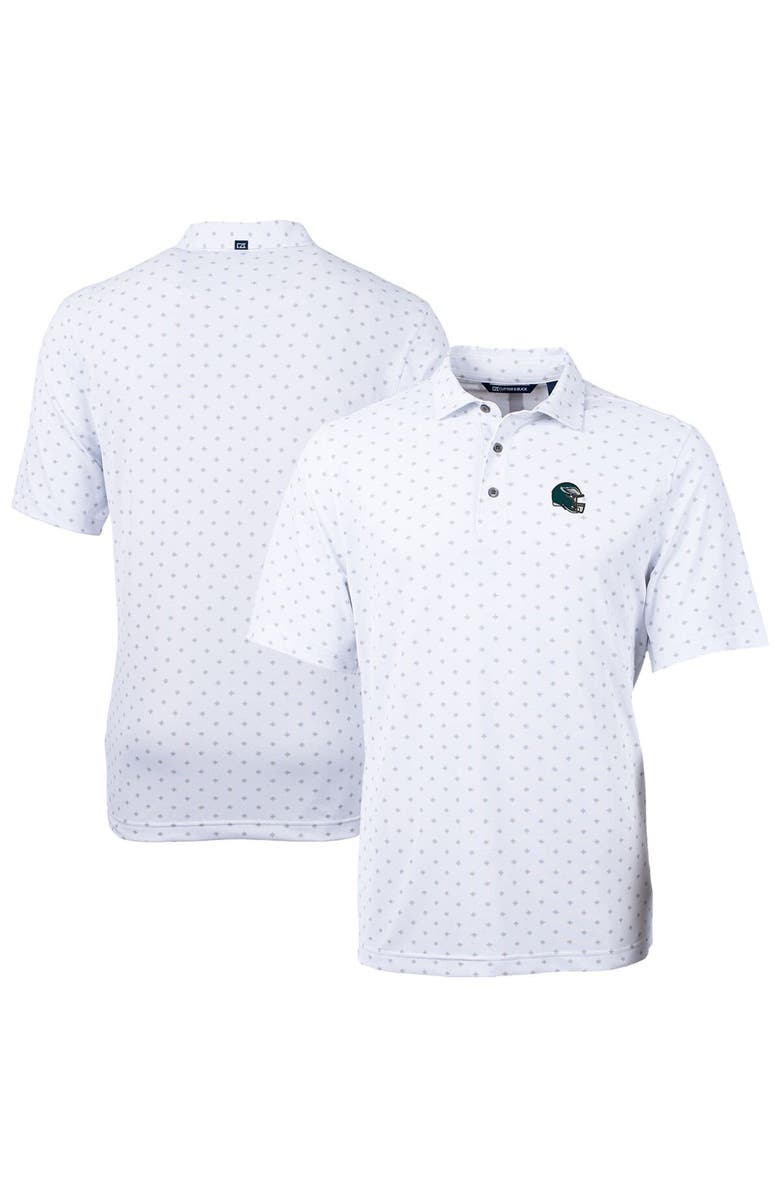 Cutter & Buck Men's Cutter & Buck White Philadelphia Eagles Helmet Virtue Eco Pique Tile Print Recycled Polo, Main, color,