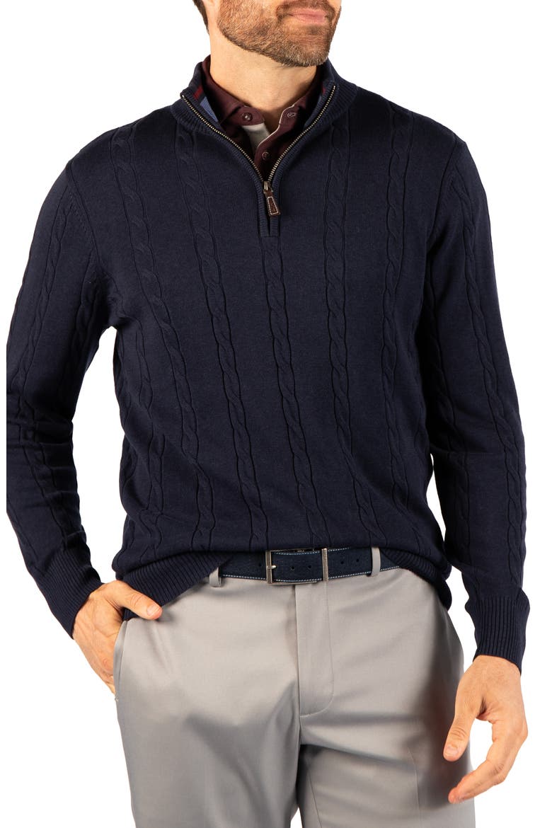 Cable Knit Quarter Zip Sweater, Alternate, color, NAVY