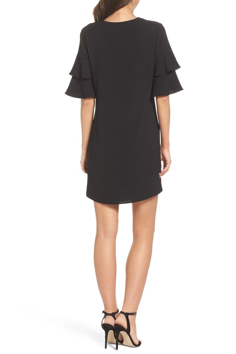Ruffle Sleeve Shift Dress, Alternate, color, BLACK