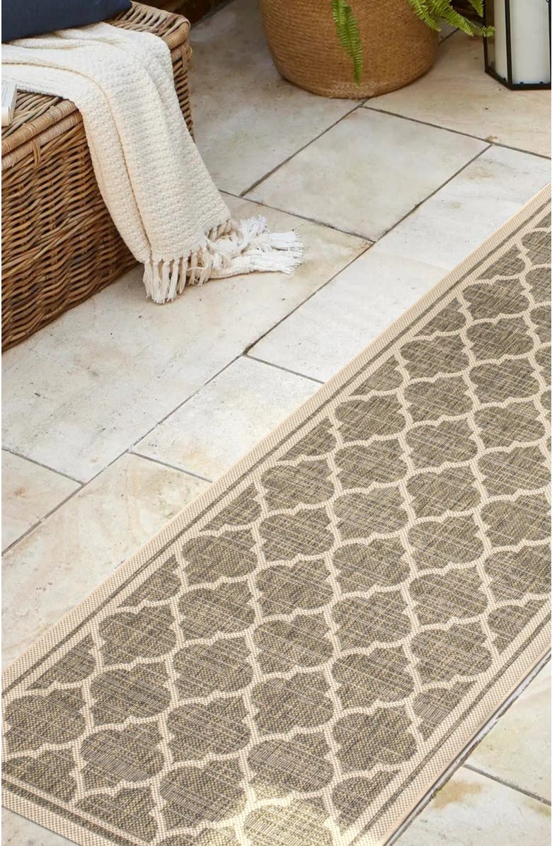 JONATHAN Y Trebol Moroccan Trellis Textured Weave Indoor/Outdoor Area Rug, Alternate, color, Brown/Beige