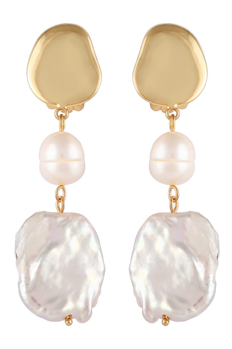 Imitation Pearl Clip-On Drop Earrings, Main, color, GOLDTONED