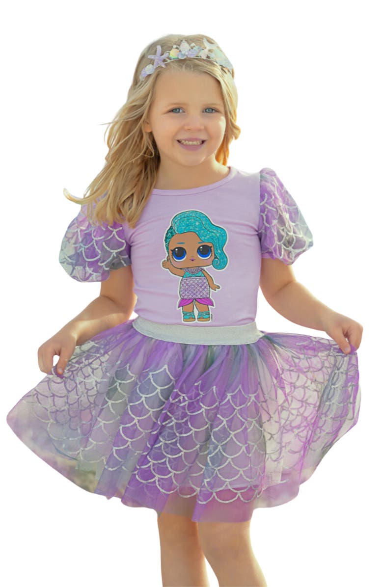 Mia Belle Girls L.O.L. SURPRISE! Splash Queen Mermaid Tutu Skirt Set, Main, color, Purple