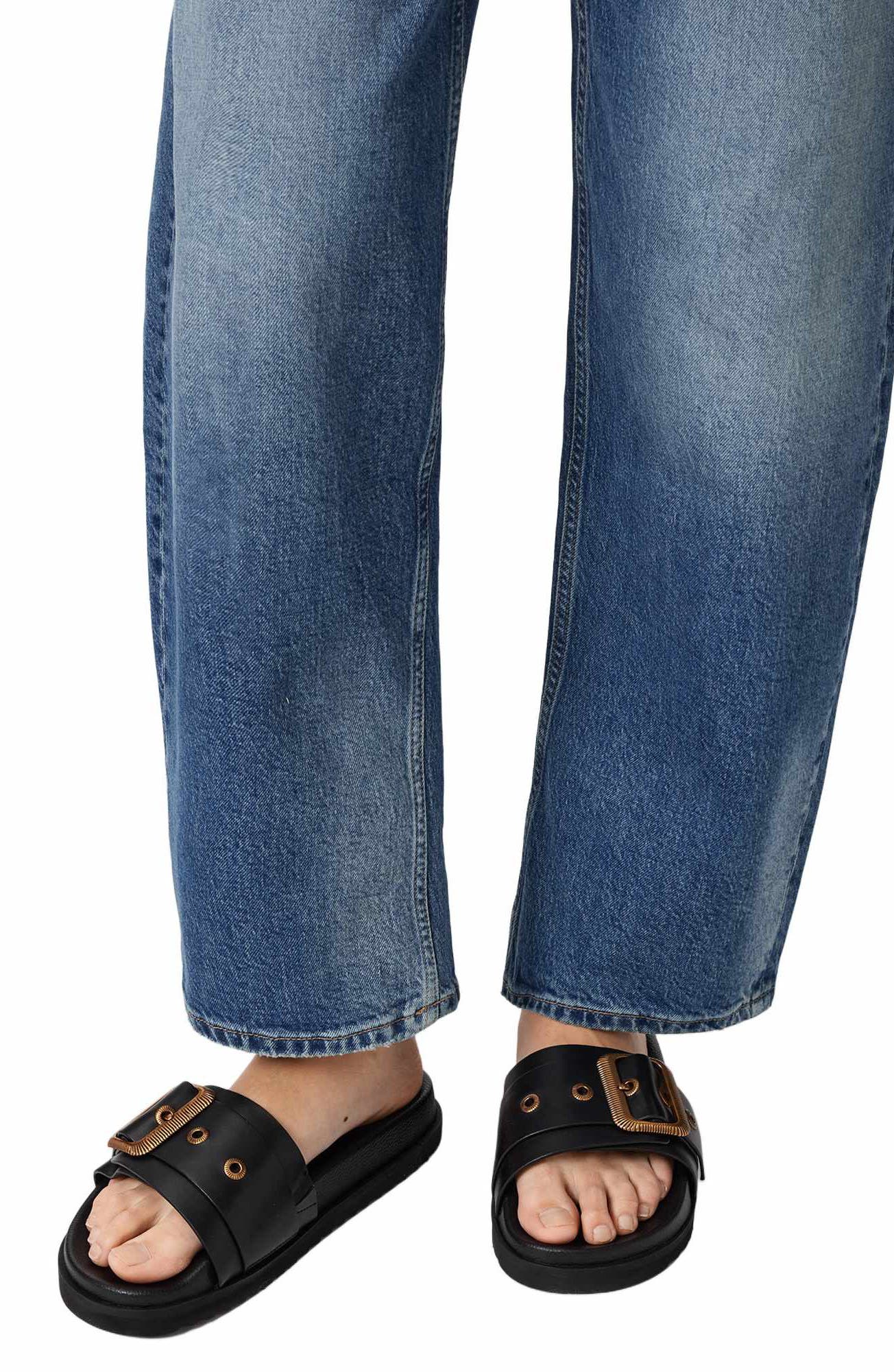 AllSaints Ellie Western Slide Sandal, Alternate, color, Black