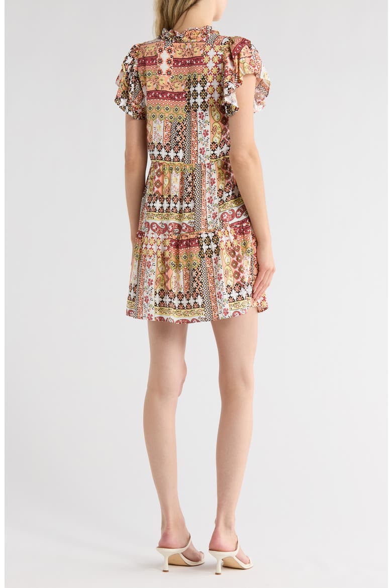 Tiered Short Sleeve Dress, Alternate, color, MIDNIGHT/ MUSTARD