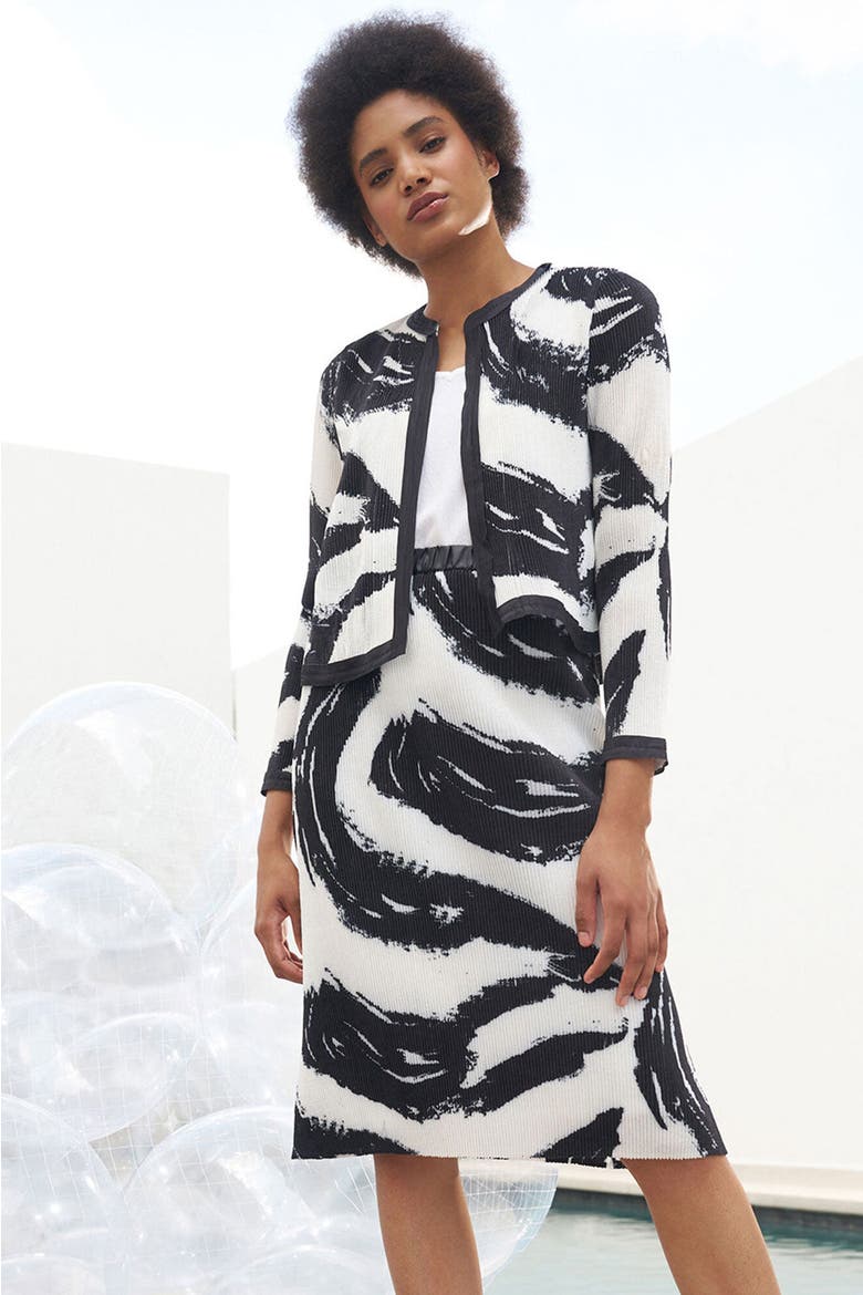 Abstract Brushstroke Crepe de Chine Jacket, Alternate, color, Black/White