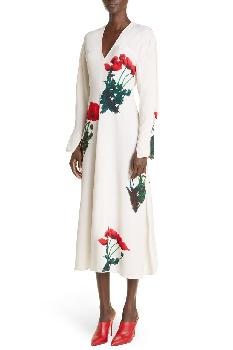 Poppy Print Long Sleeve Cady Maxi Dress, Alternate, color, POPPIES - MULTI