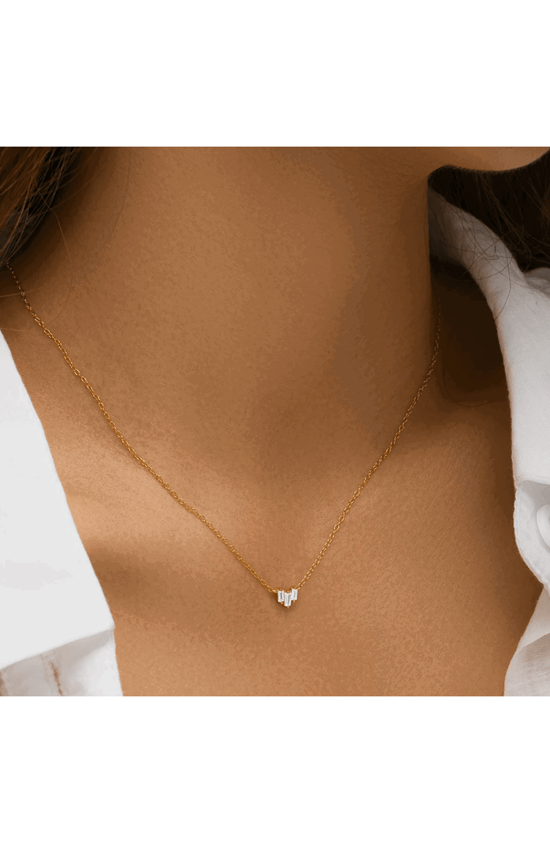 Hollywood Sensation Starling Dainty Necklace with Three Emerald Cut Cubic Zirconia Stones, Alternate, color, Gold