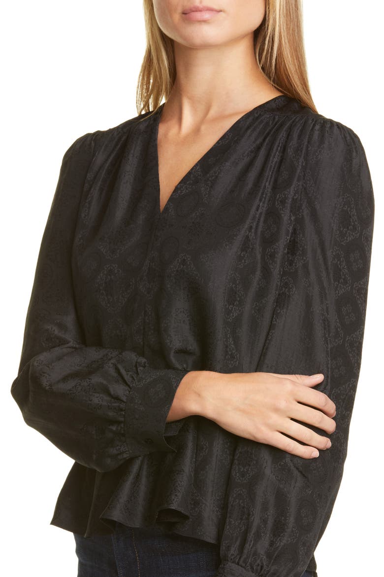 Jacquard Peplum Blouse, Alternate, color, BLACK
