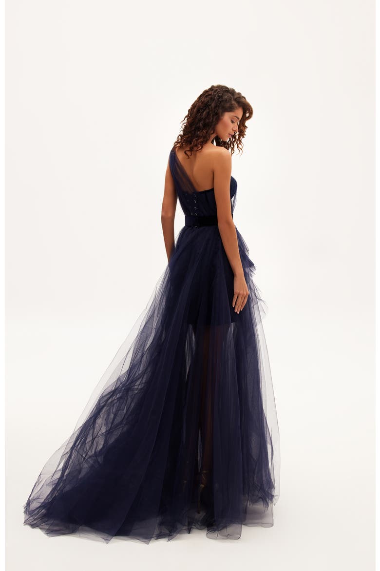 Royal Navy Tulle Gown With Detachable Sleeve, Alternate, color, Navy