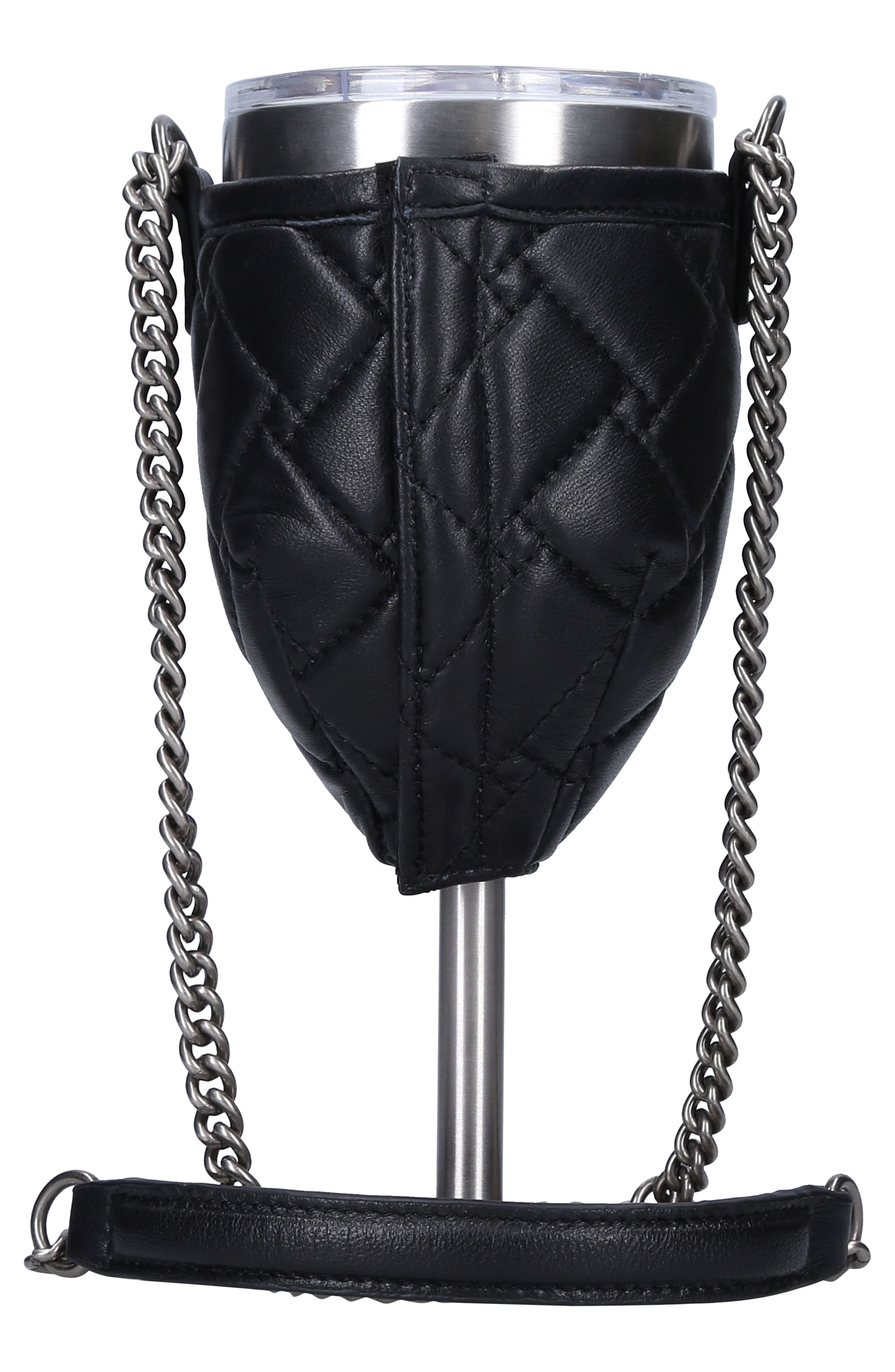Kurt Geiger London Quilted Leather Crossbody Wine Glass Holder with Portable Wine Glass, Alternate, color, 