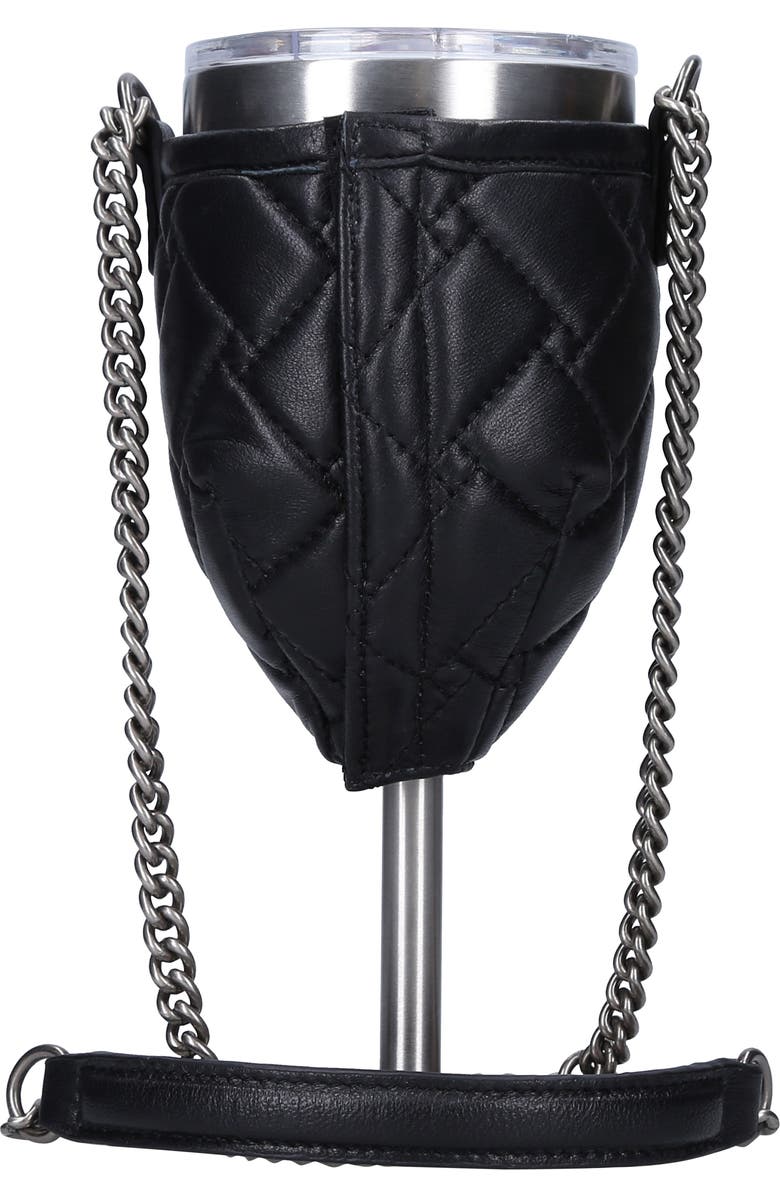 Kurt Geiger London Quilted Leather Crossbody Wine Glass Holder with Portable Wine Glass, Alternate, color,