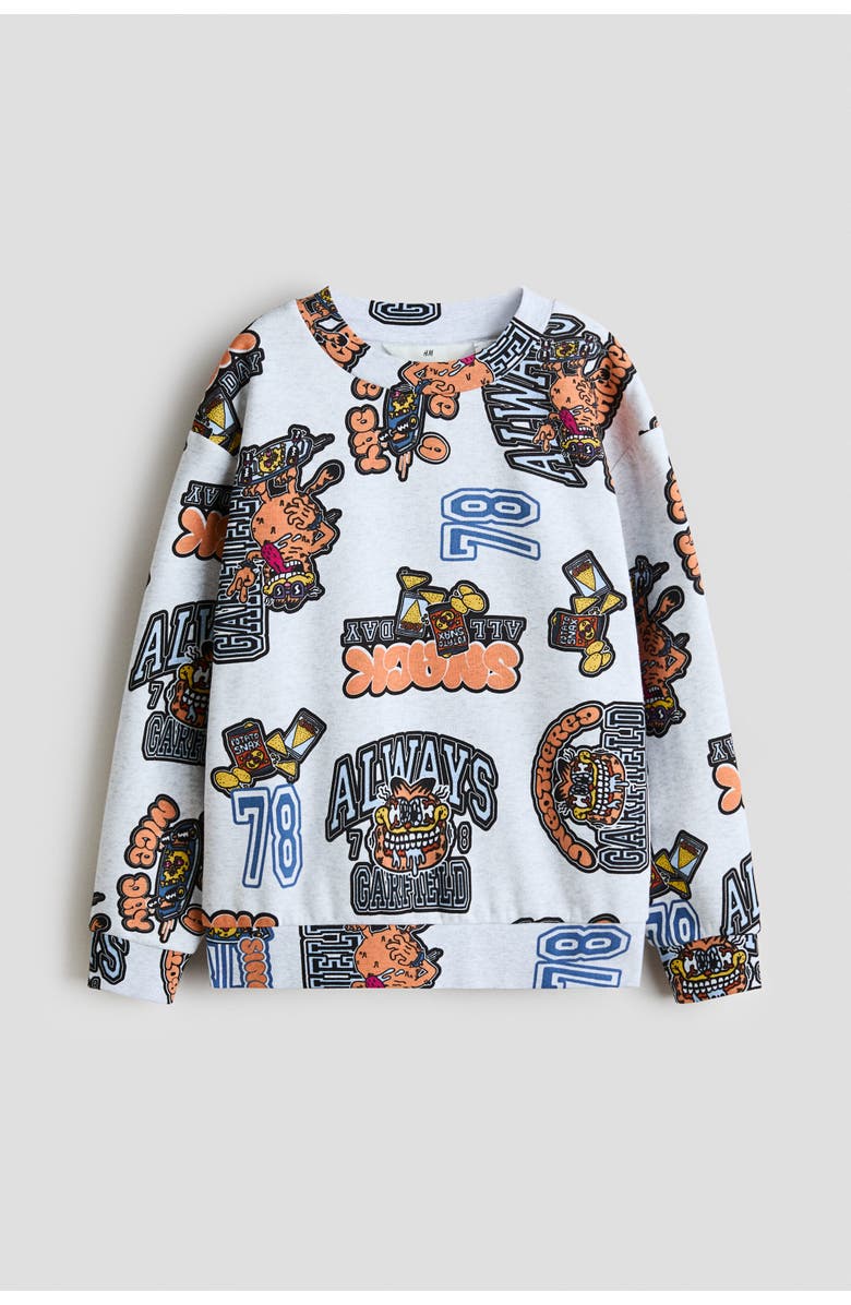 H&M Printed Sweatshirt, Main, color, Light Gray Melange/Garfield