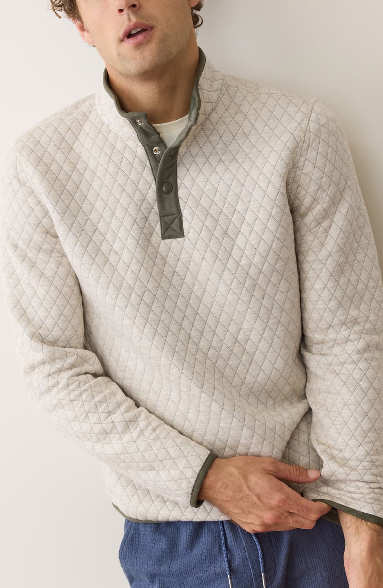 Marine Layer Corbet Reversible Quilted Snap Placket Sweatshirt, Main, color, Oatmeal/ Olive