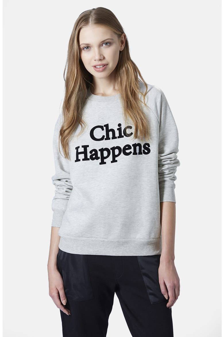 'Chic Happens' Raglan Sleeve Sweatshirt, Main, color, GREY MARL