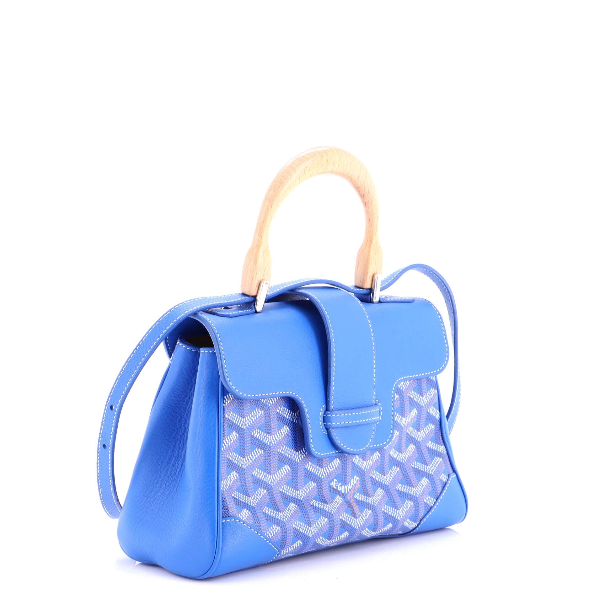 Pre-Owned Goyard Saigon Top Handle Bag Coated Canvas with Leather Mini, Alternate, color, Blue
