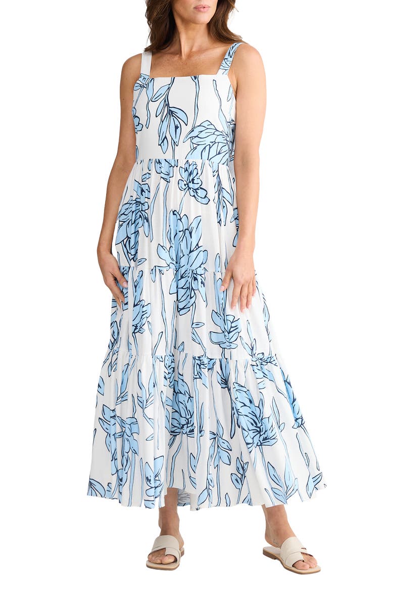 Carmen Tiered Print Midi Dress, Main, color, COASTAL BLOOM