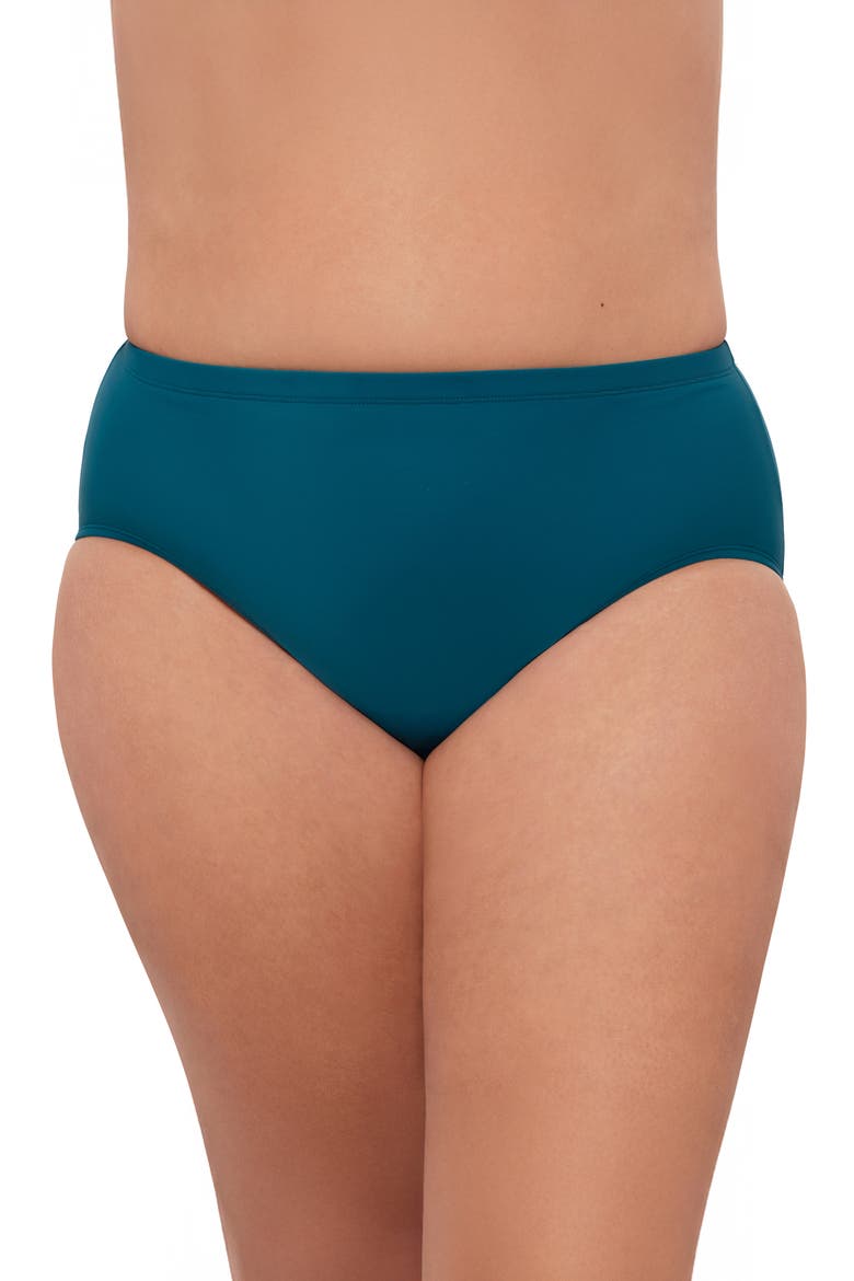 Plus Size Mid Rise Tummy Control Swim Brief, Main, color, Lagoon