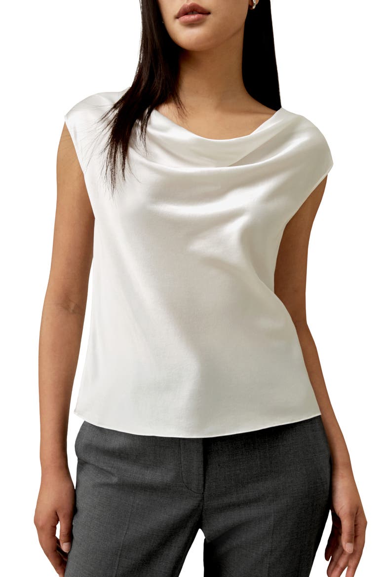 Women's Silk Charmeuse Cowl Neck Top, Main, color, Ivory