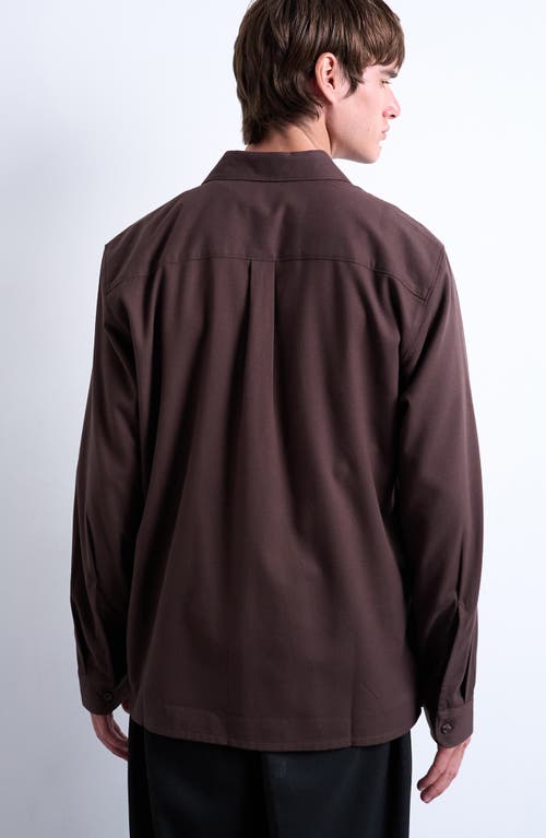 Topman Solid Flannel Button-up Overshirt In Brown