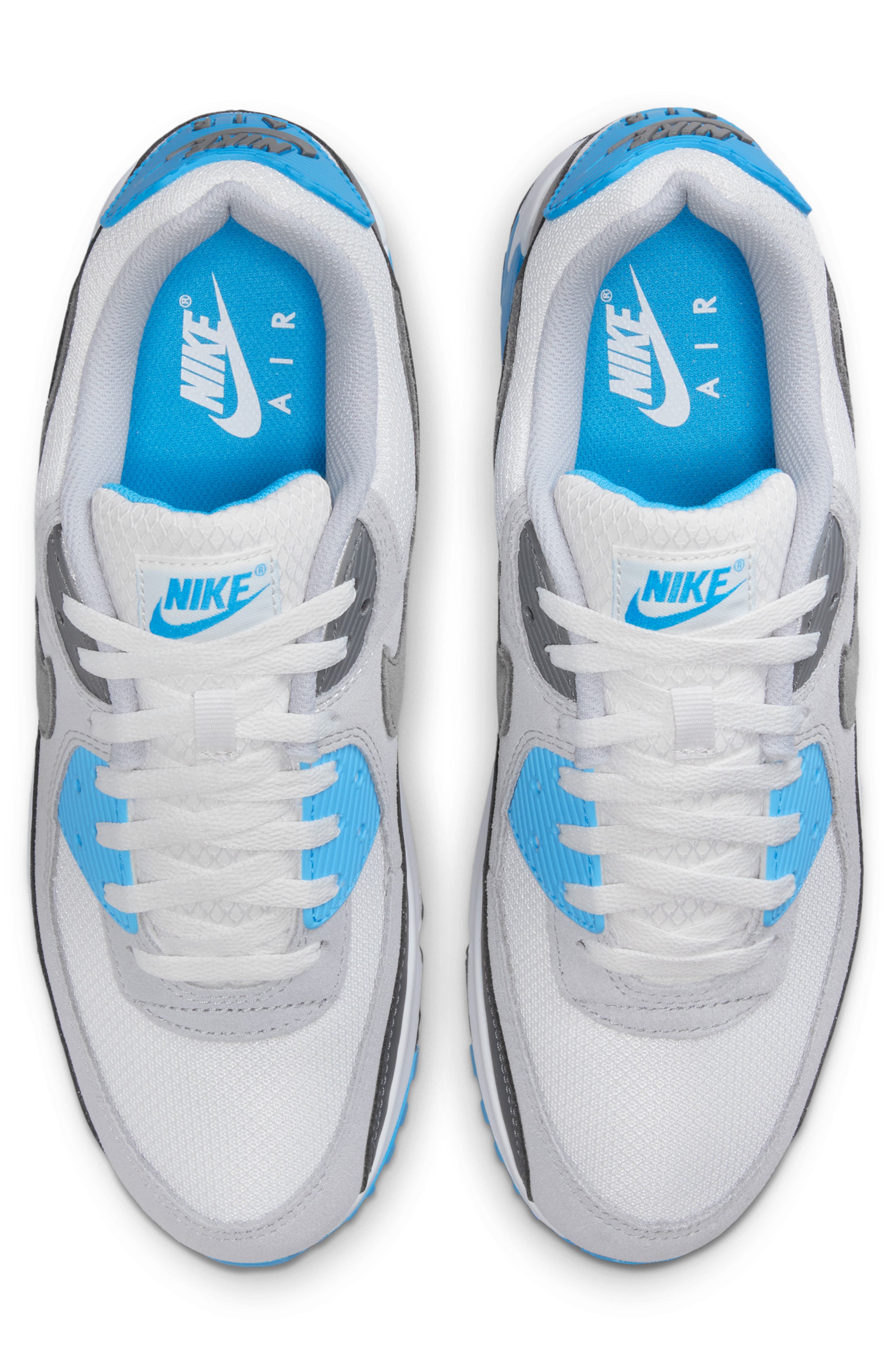 Nike Air Max 90 Sneaker, Alternate, color, Platinum Tint/ Blue Lightning