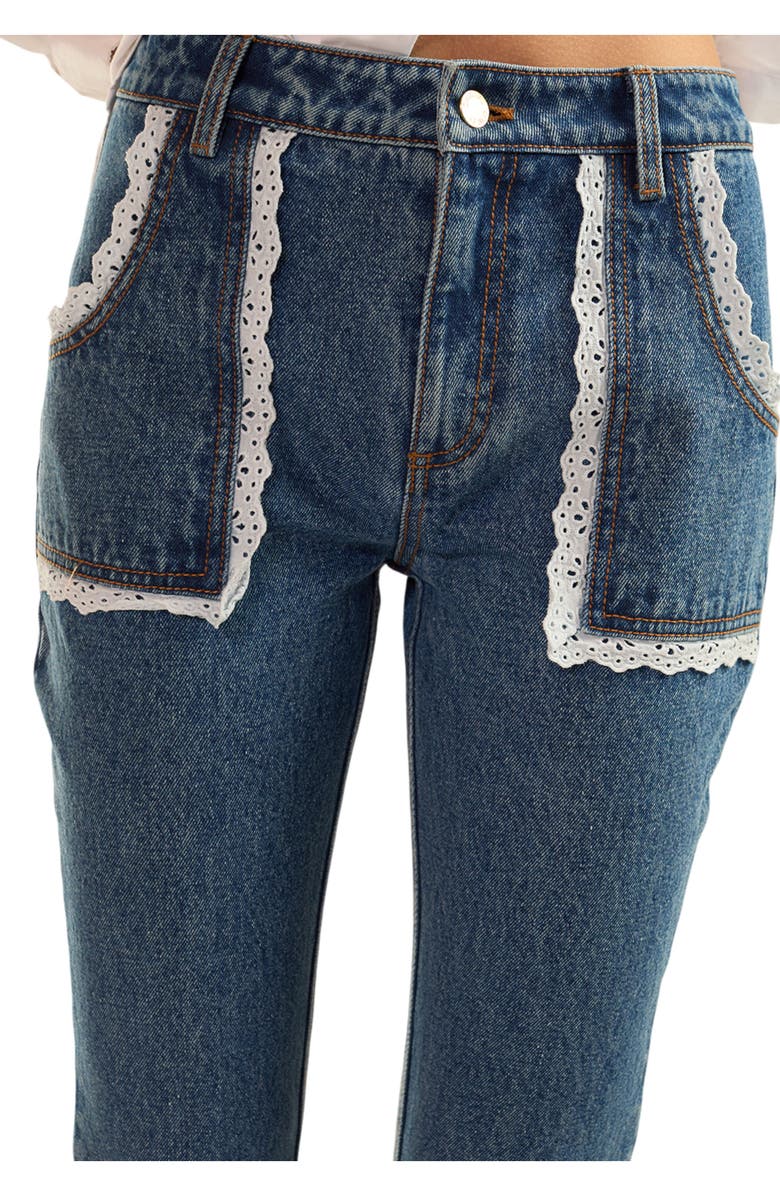 Cynthia Rowley Cotton Trim High Waist Jeans, Alternate, color, 