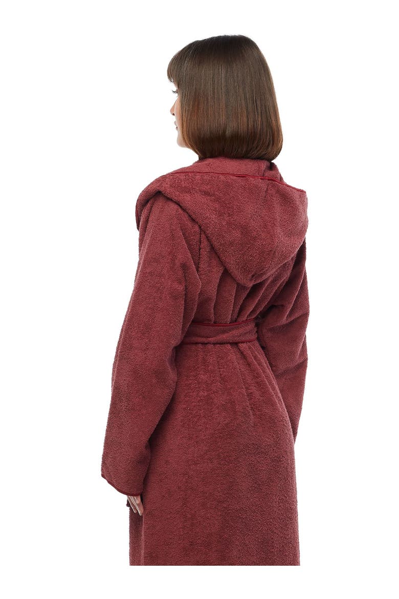 Aura Women's Ankle Length Long Cotton Robe with Hood, Alternate, color, Wine
