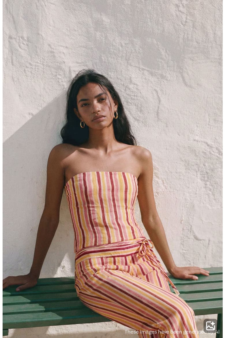 Stripe Strapless Top, Alternate, color, MUSTARD