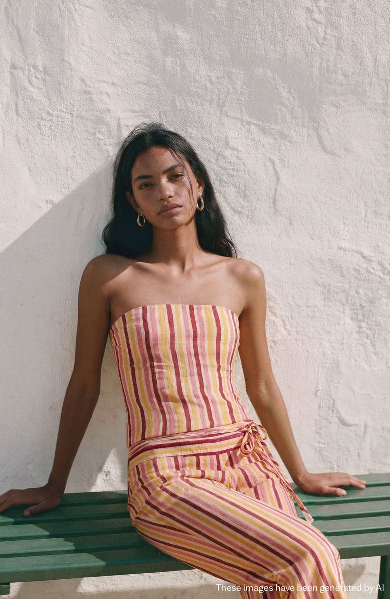 MANGO TEEN Stripe Strapless Top, Alternate, color, 
