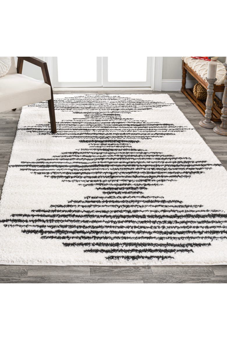 Elm Diamond Stripe Geometric Shag Area Rug, Alternate, color, White/Gray