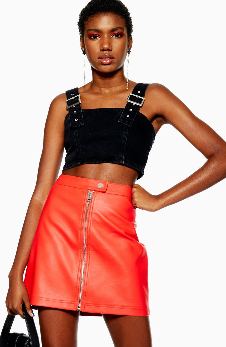 Topshop Penelope Faux Leather Miniskirt, Alternate, color,