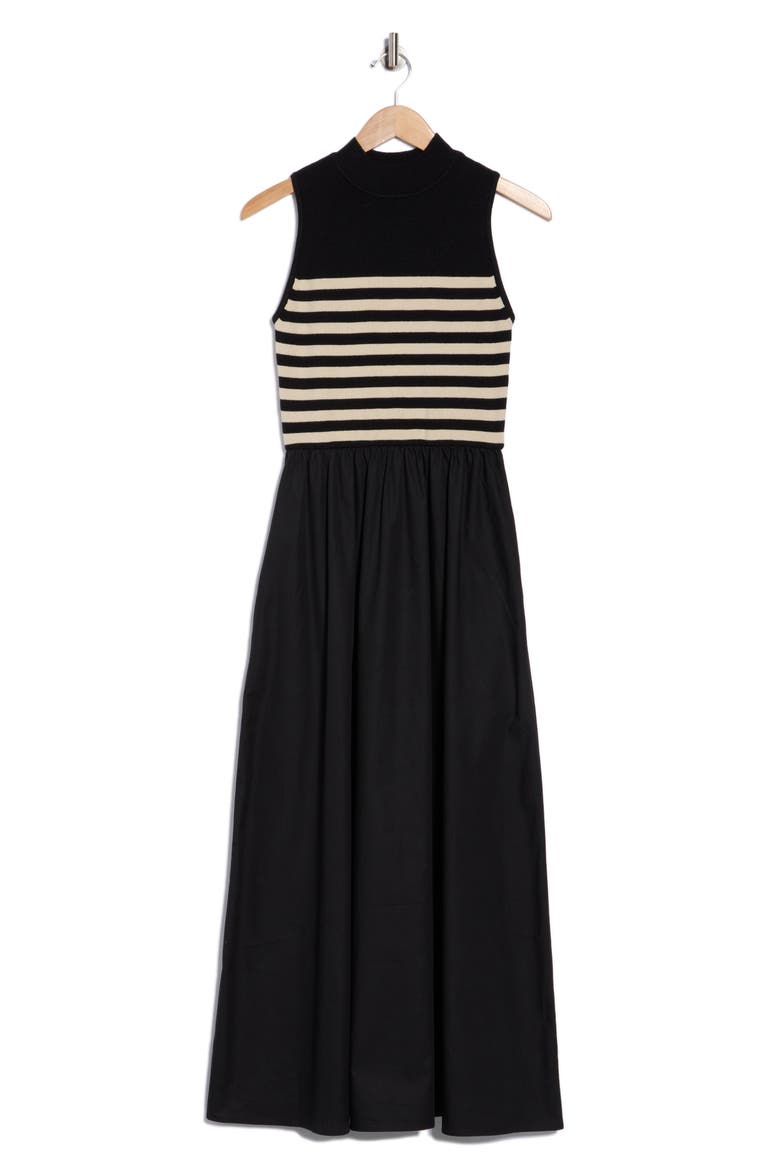 Country Club Sleeveless Mixed Media Maxi Dress, Alternate, color, IDEAL BLACK/ CANVAS STRIPE