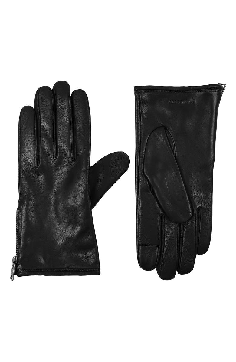 AllSaints Zip Leather Gloves, Main, color, Black