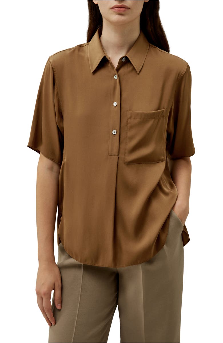 Lilysilk Half-Placket Short Sleeve Button Up Shirt, Main, color, Walnut