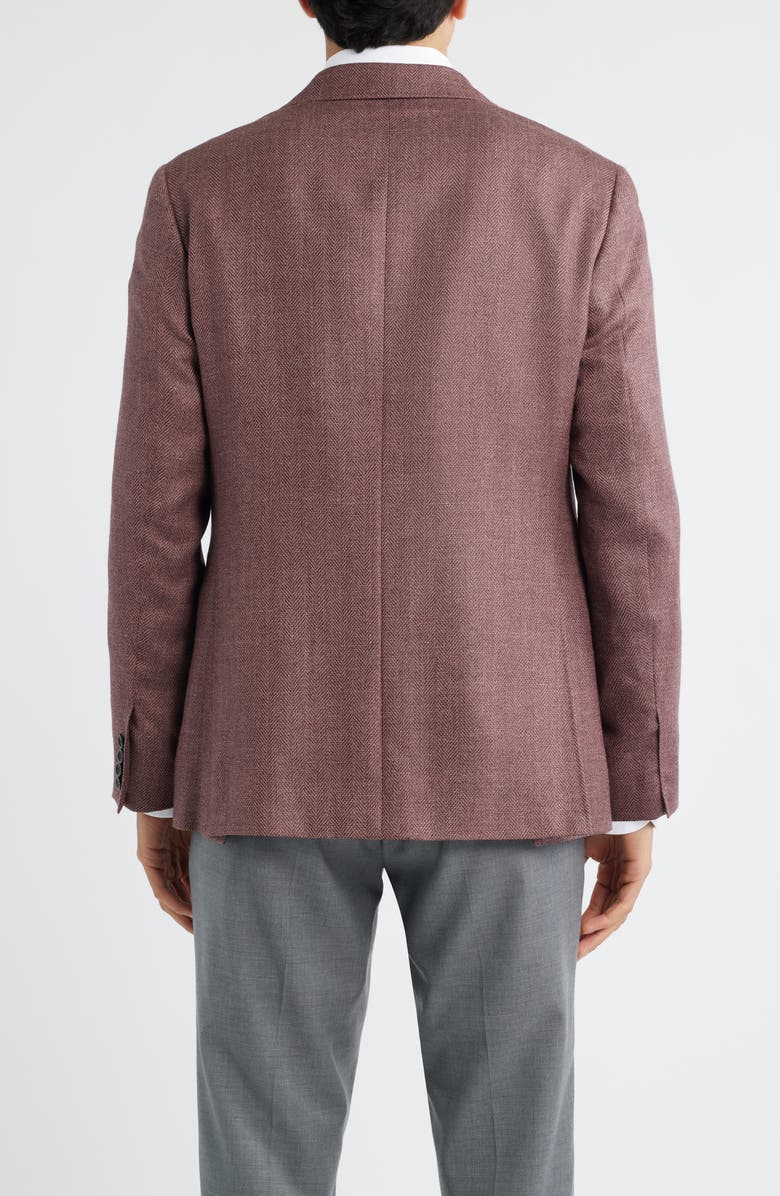 Canali Kei Trim Fit Light Red Wool & Silk Blend Herringbone Sport Coat, Alternate, color, Light Red