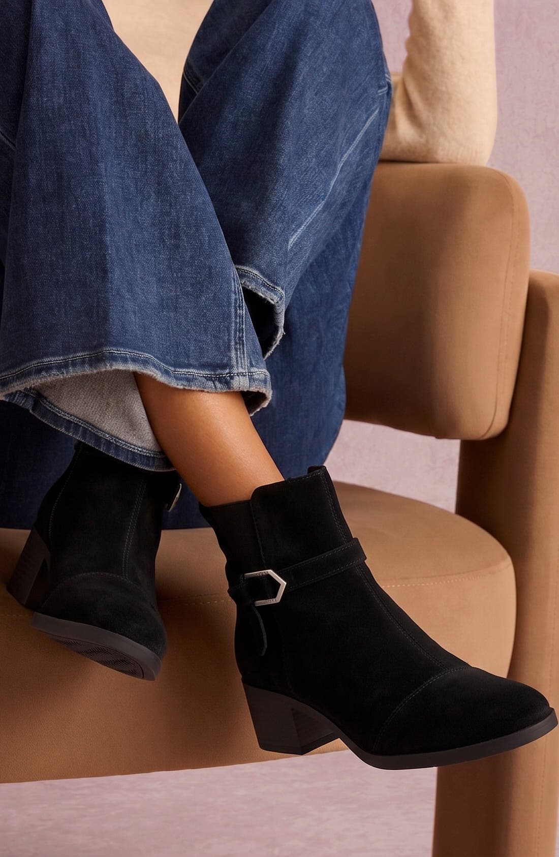 Suede Ankle Bootie, Alternate, color, BLACK