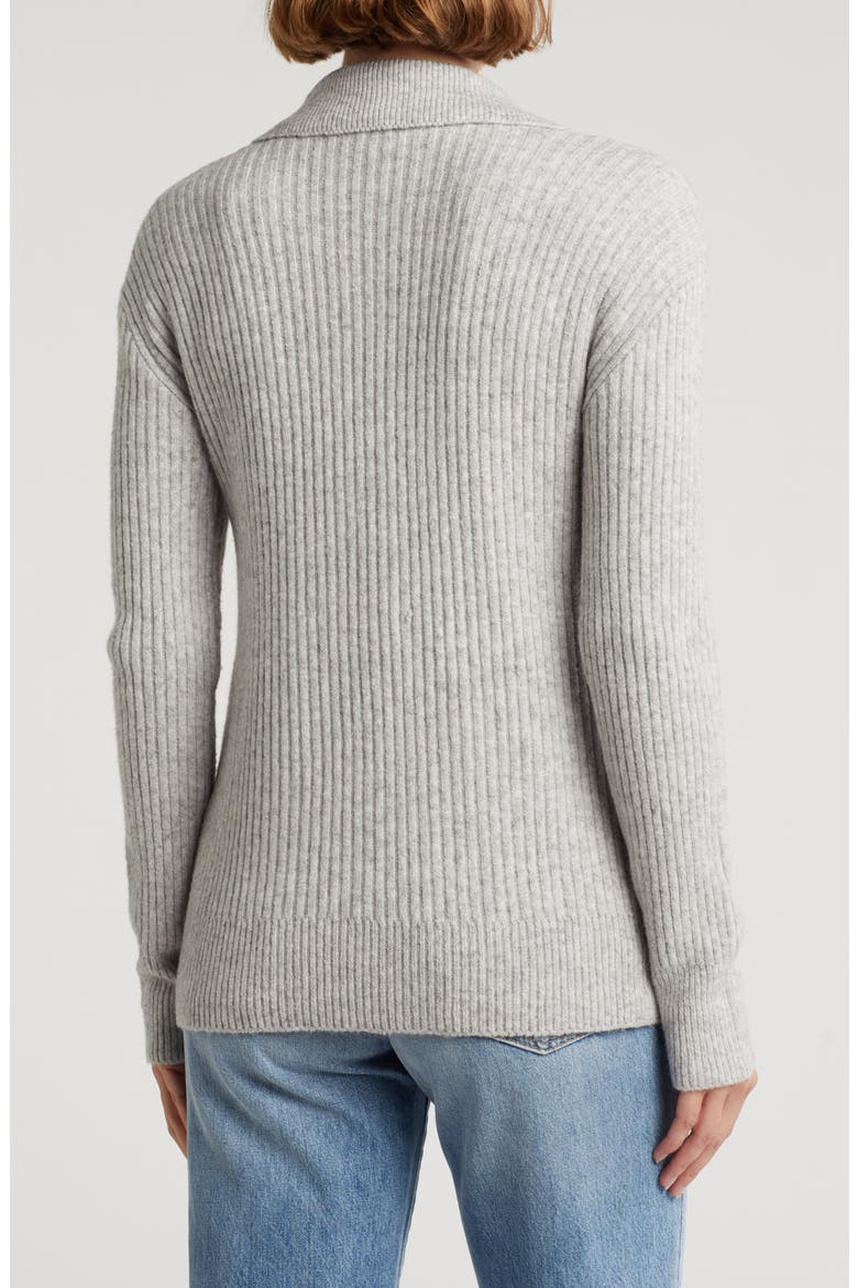 Collared Rib Cardigan, Alternate, color, LIGHT HEATHER GREY