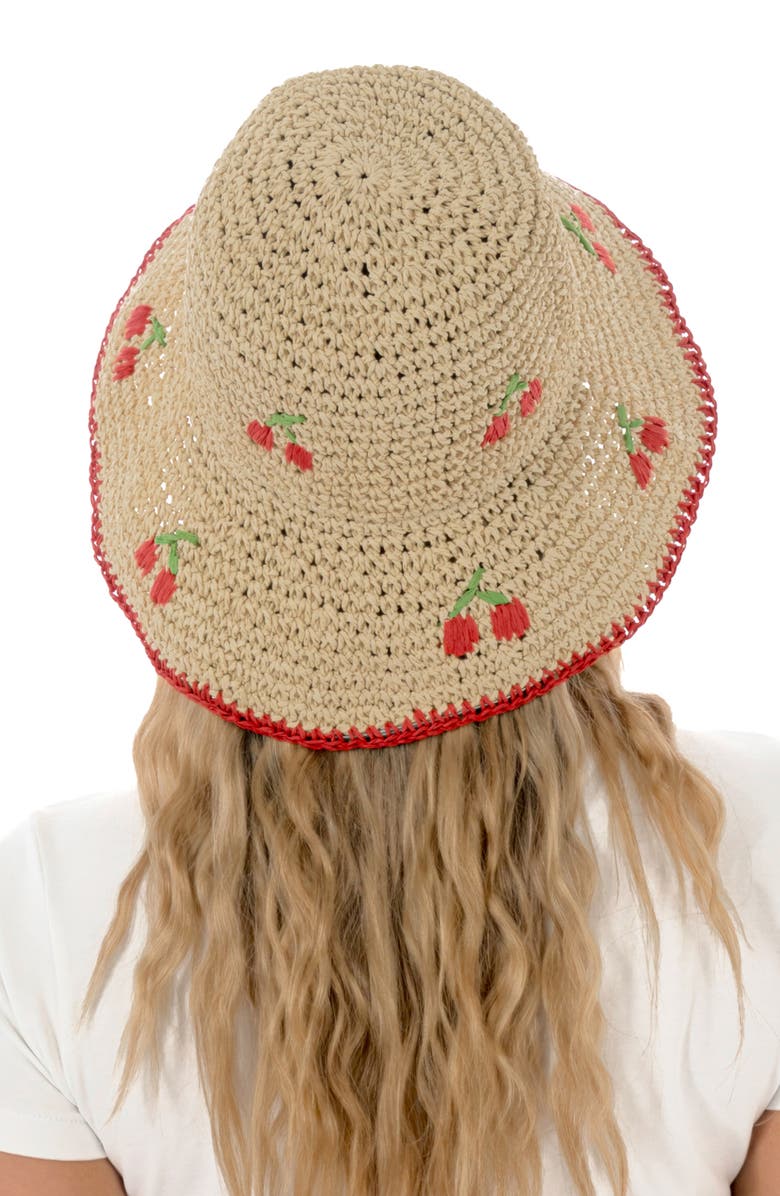 MARCUS ADLER Cherry Embroidered Straw Bucket Hat, Alternate, color, Red