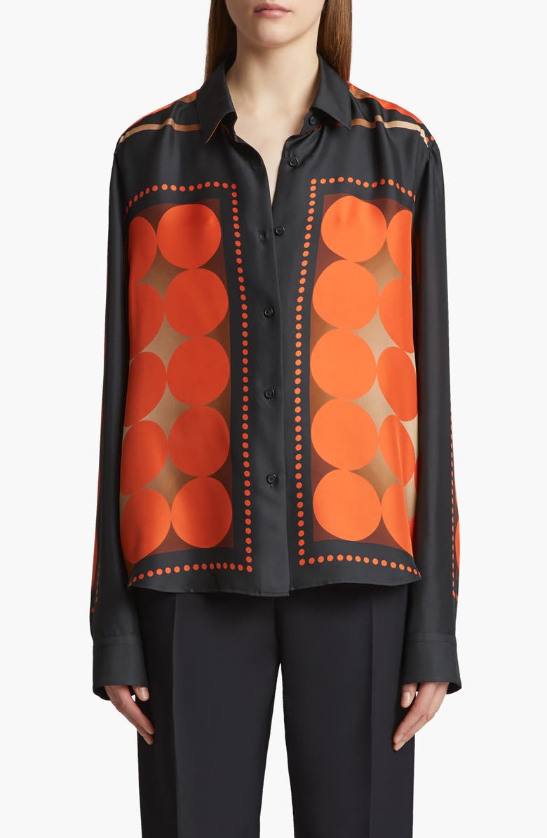 Khaite Argo Dot Print Silk Twill Button-Up Shirt, Main, color, 