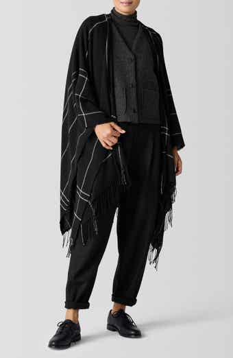 Eileen Fisher Serape Open Front Plaid Wool Blend Wrap