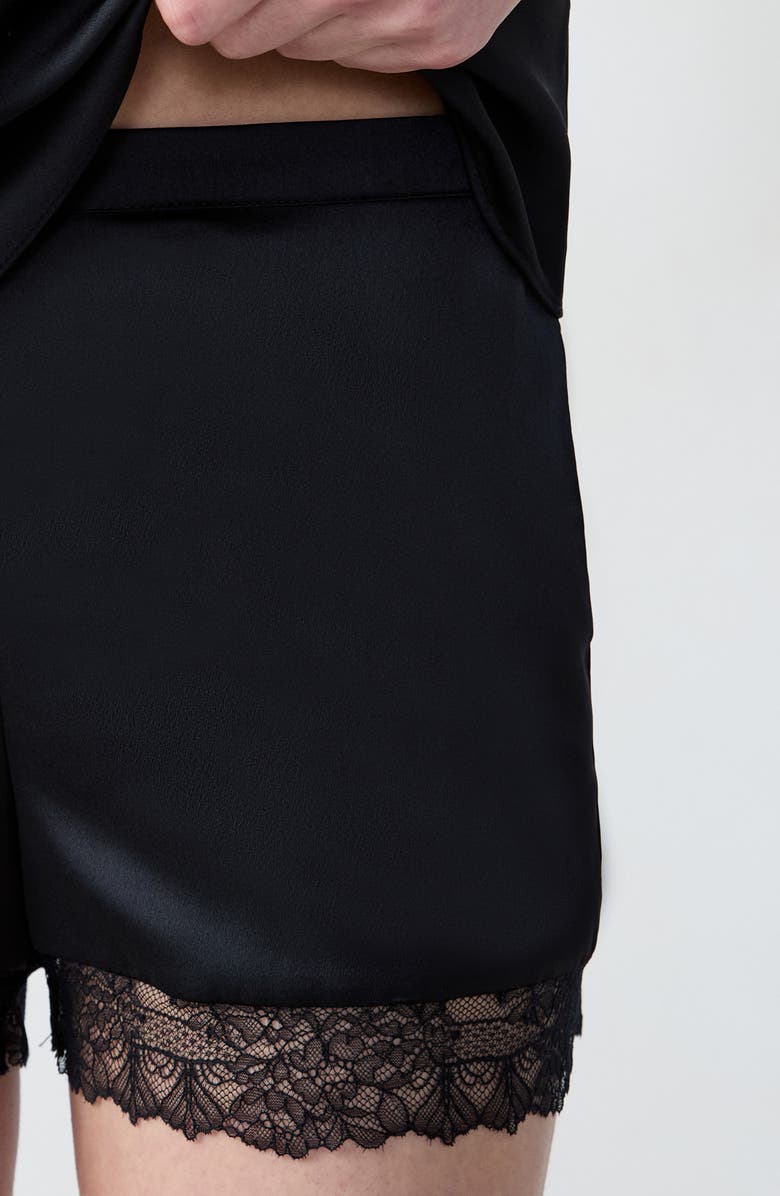 Etam Sentiment Lace Trim Satin Pajama Shorts, Alternate, color,