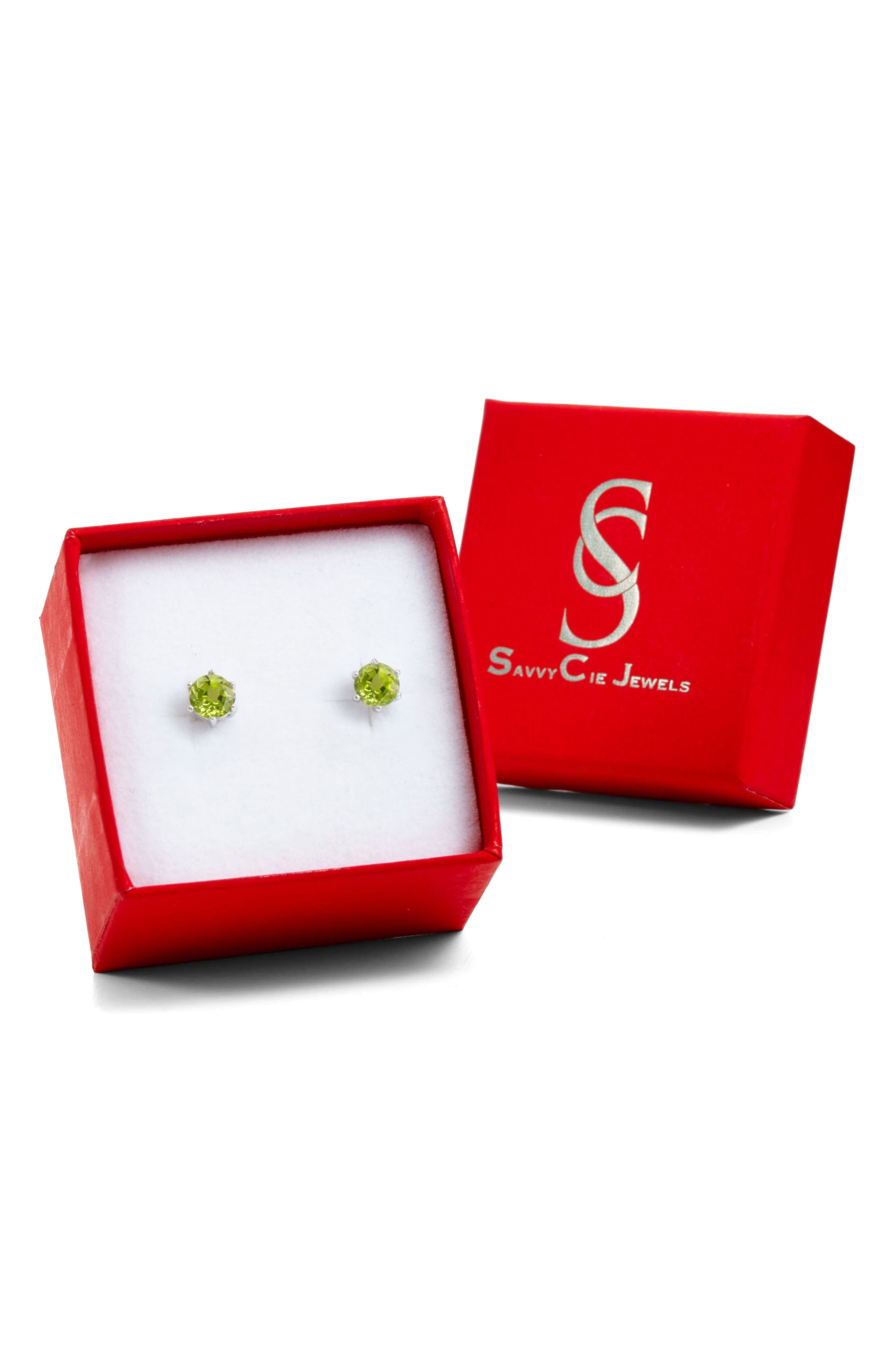 SAVVY CIE JEWELS Prong Set Peridot Round Stud Earrings