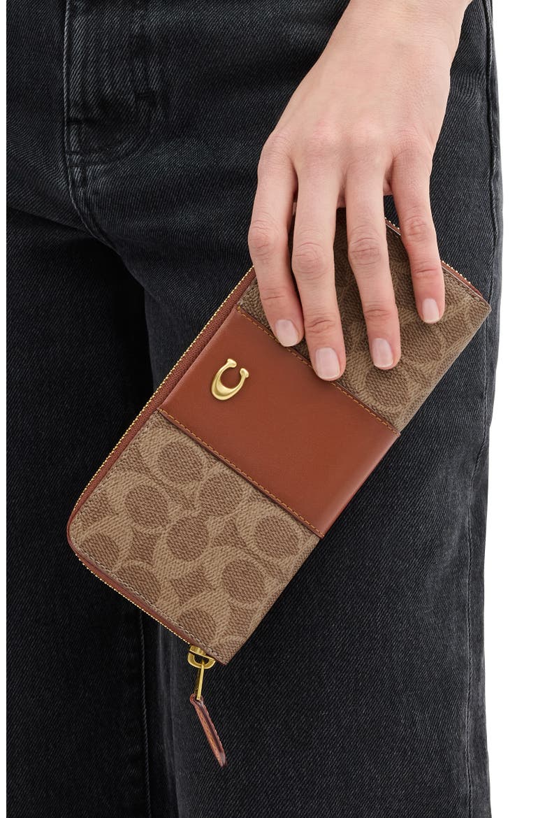 Essential Slim Signature Coated Canvas & Leather Wallet, Alternate, color, B4/TAN CARAMEL