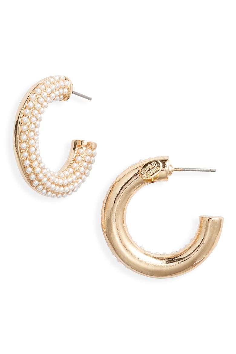 Faux Pearl Hoop Earrings, Alternate, color, GOLD