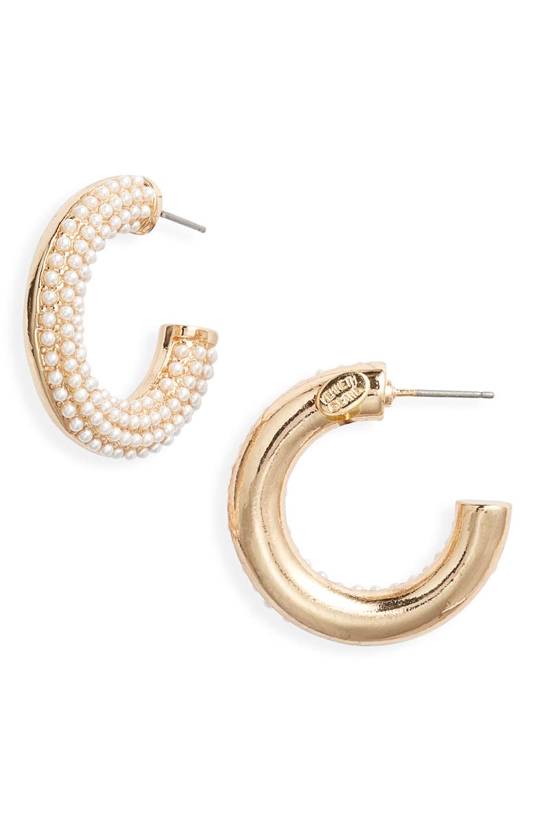 Kenneth Jay Lane Faux Pearl Hoop Earrings, Alternate, color, 