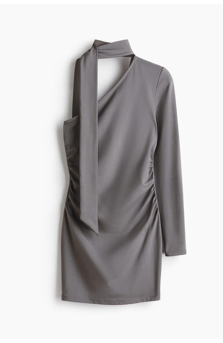 H&M Draped One-shoulder Dress, Main, color, Gray