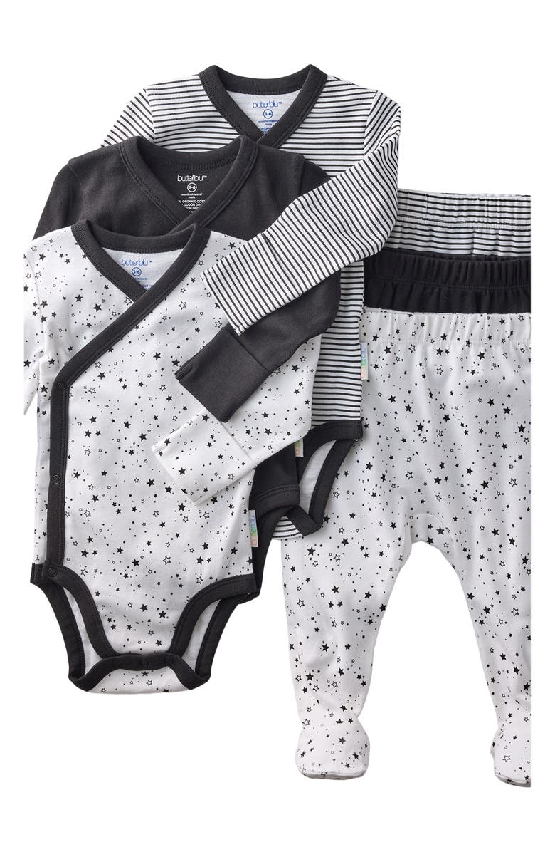 BUTTERBLU Sterling Side Snap Organic Cotton Assorted 3-Pack Bodysuits, Alternate, color, Black Twinkle