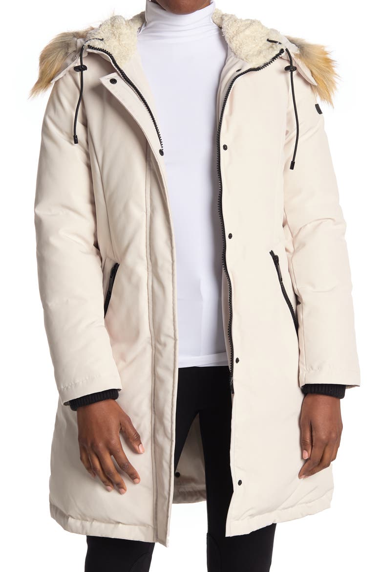 Faux Fur Trim Down Parka, Main, color, CREAM