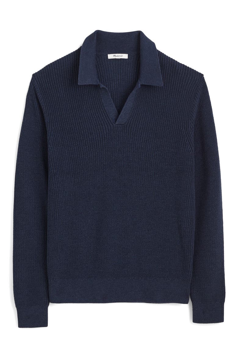Shaker Stitch Cotton Sweater Polo, Alternate, color, COOL NAVY
