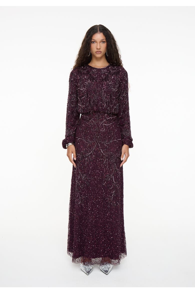 Modest Embellished Sequin Dress, Main, color, MAUVE