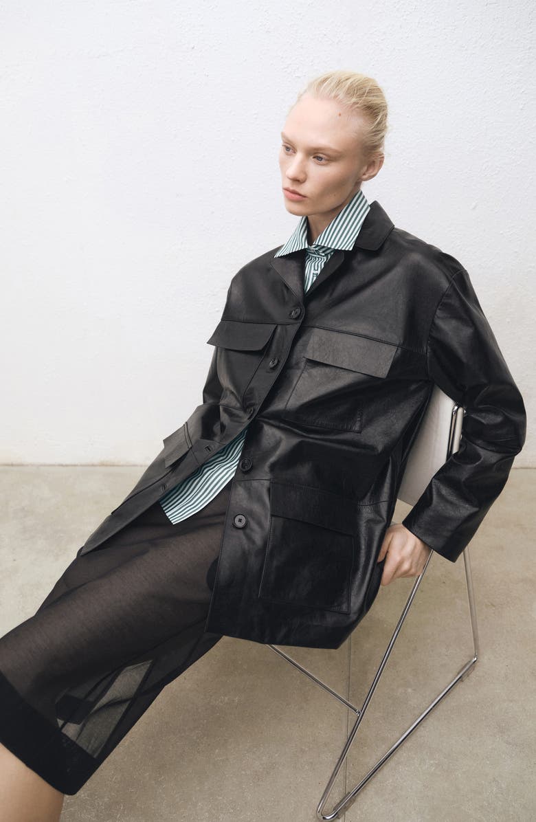 MANGO Patch Pocket Leather Jacket, Alternate, color, 